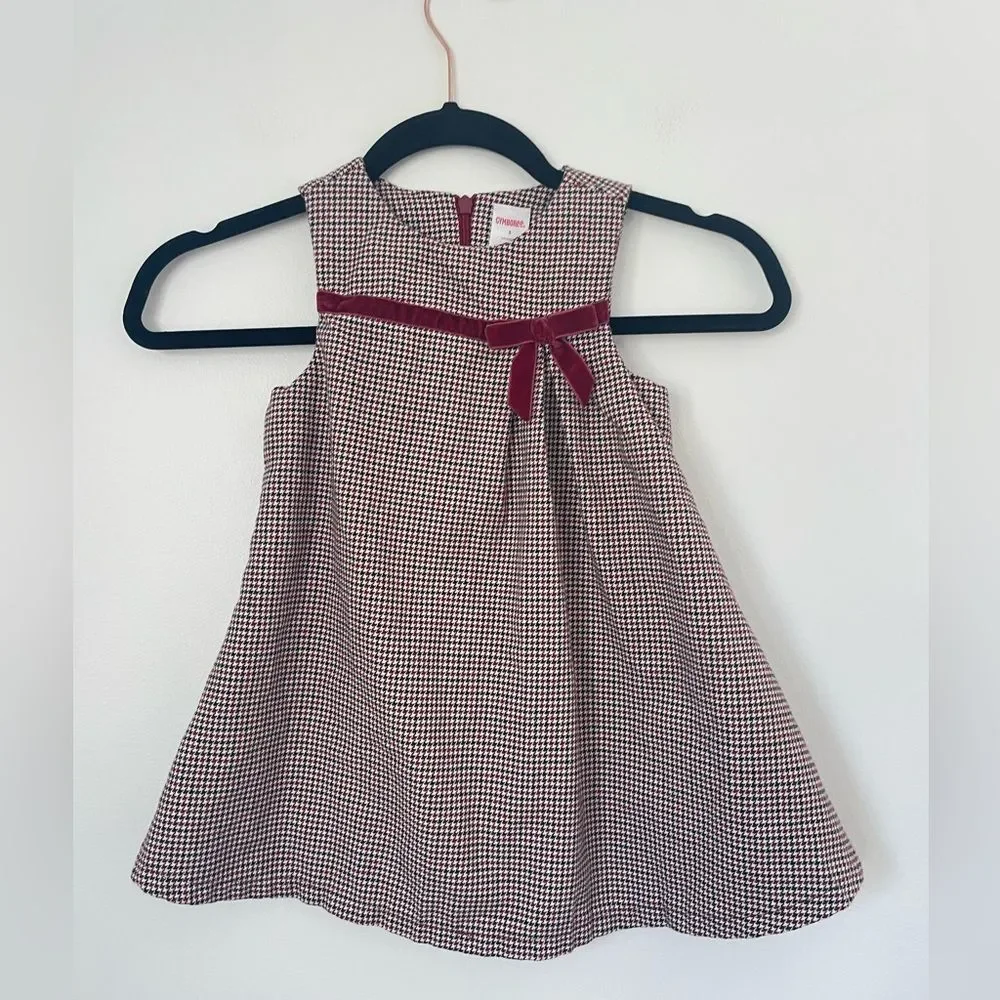 Gymboree Girls Kids Dress Red Black Houndstooth Velvet Bow Portrait size 3